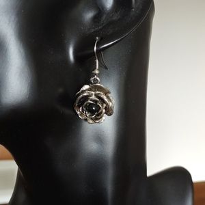Silver and black rose earrings